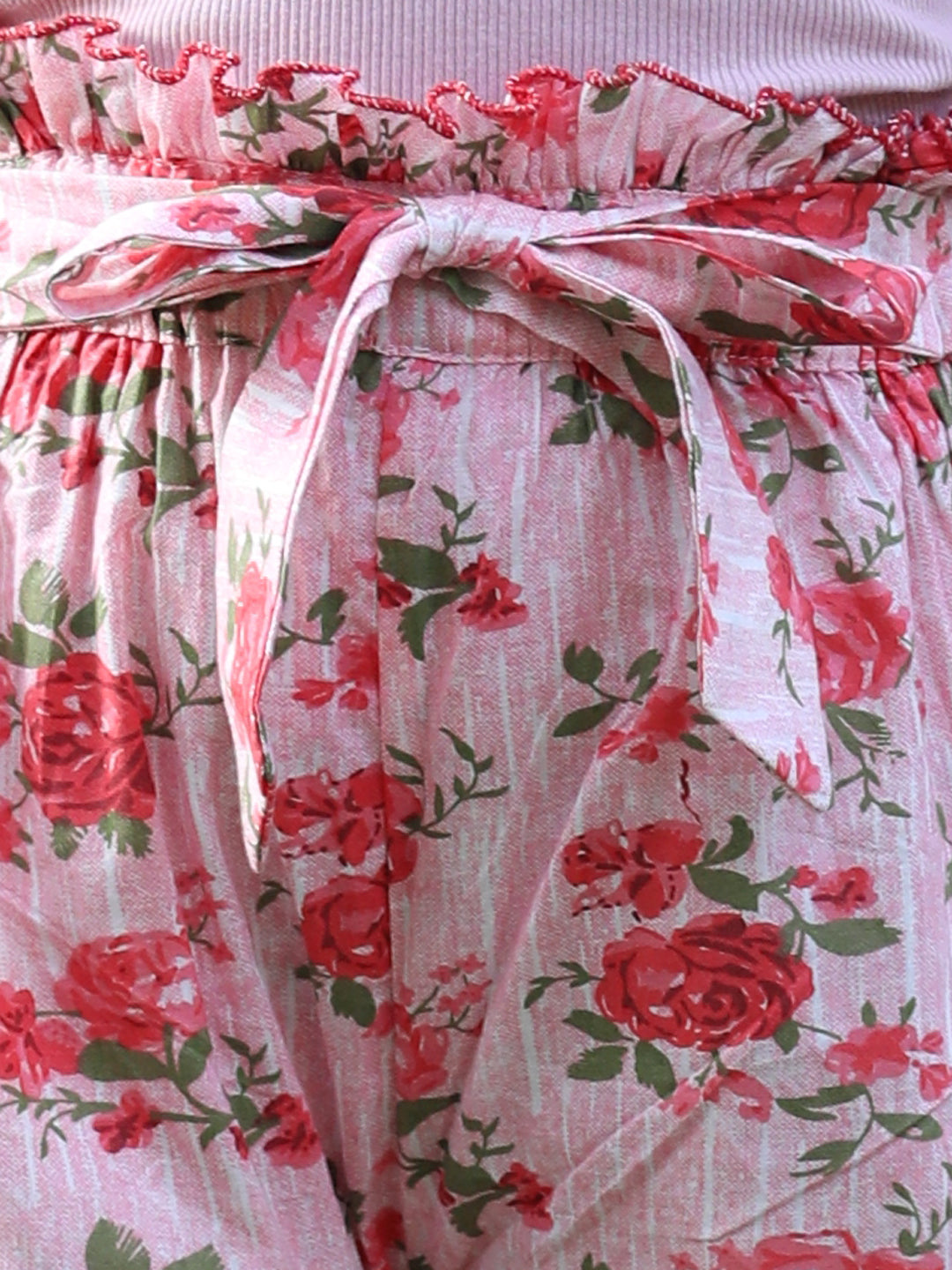 Cutiekins Printed Cotton Palazzos- Peach & Green