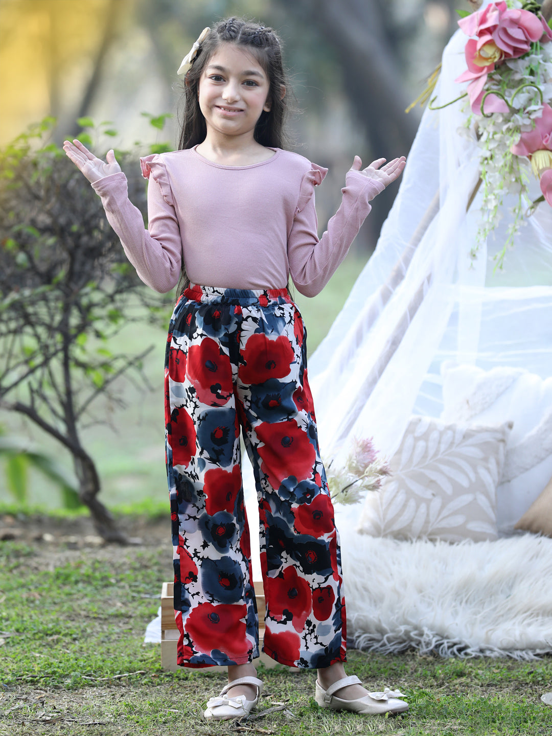 Cutiekins Printed Polyester Palazzos- Red & Black