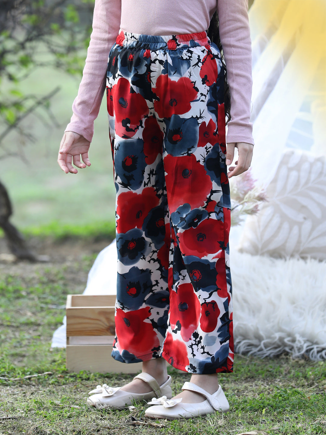 Cutiekins Printed Polyester Palazzos- Red & Black