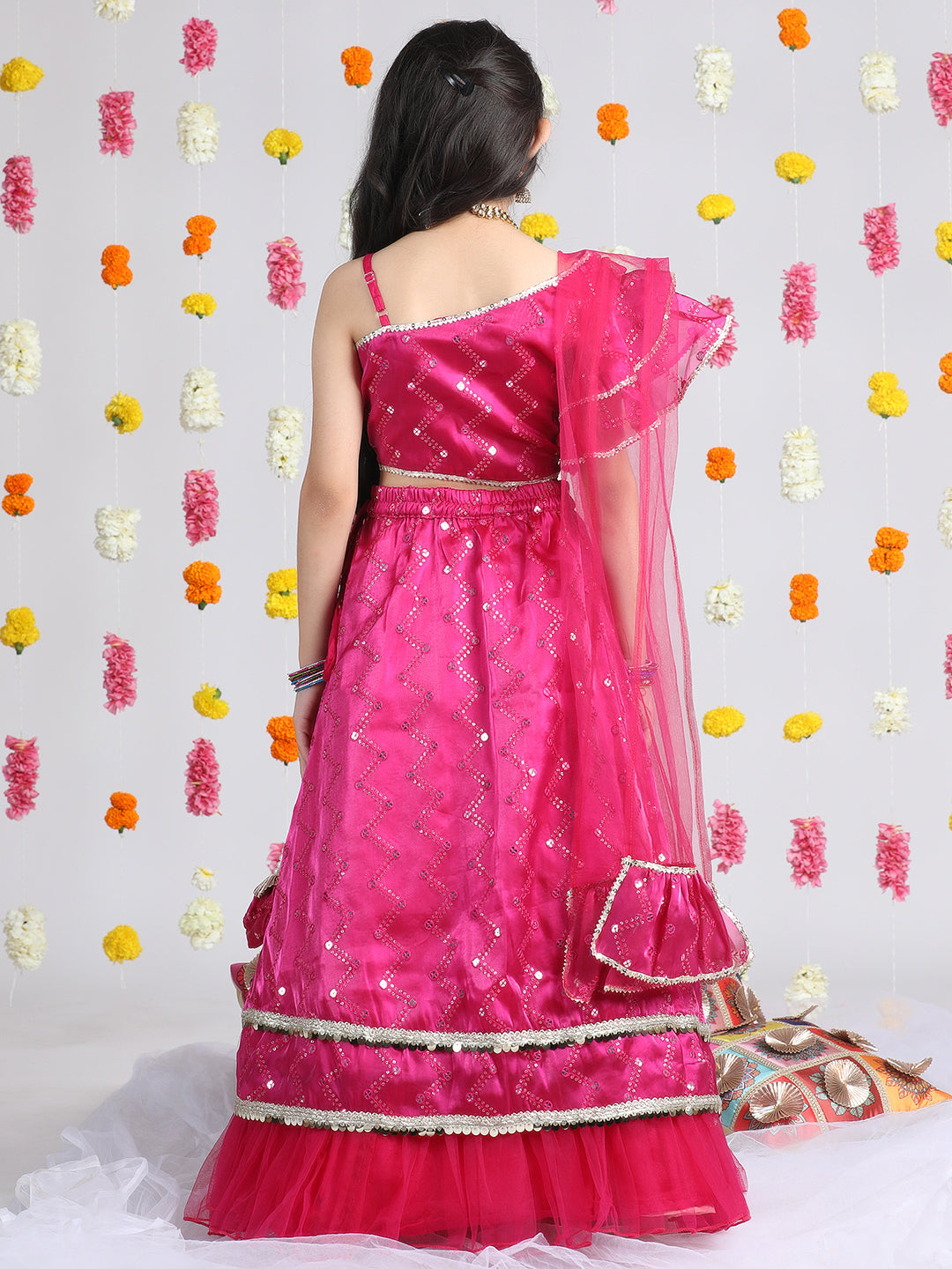 Cutiekins Girls Embroidered Mirror Work Ready to Wear Lehenga & Blouse With Dupatta