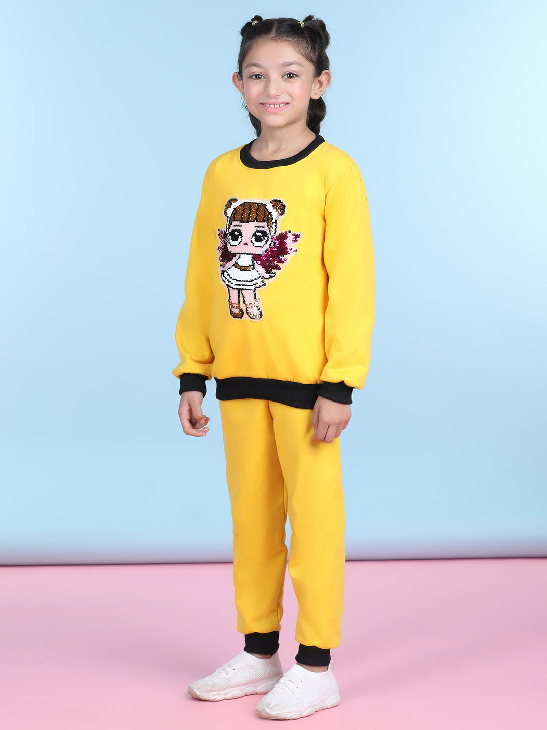 Cutiekins Girls Yellow & Pink Sweatshirt With Trackpant