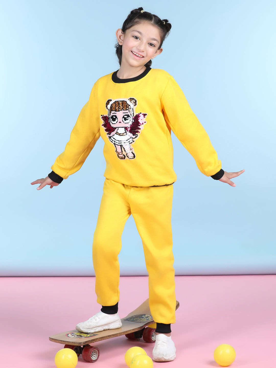 Cutiekins Girls Yellow & Pink Sweatshirt With Trackpant