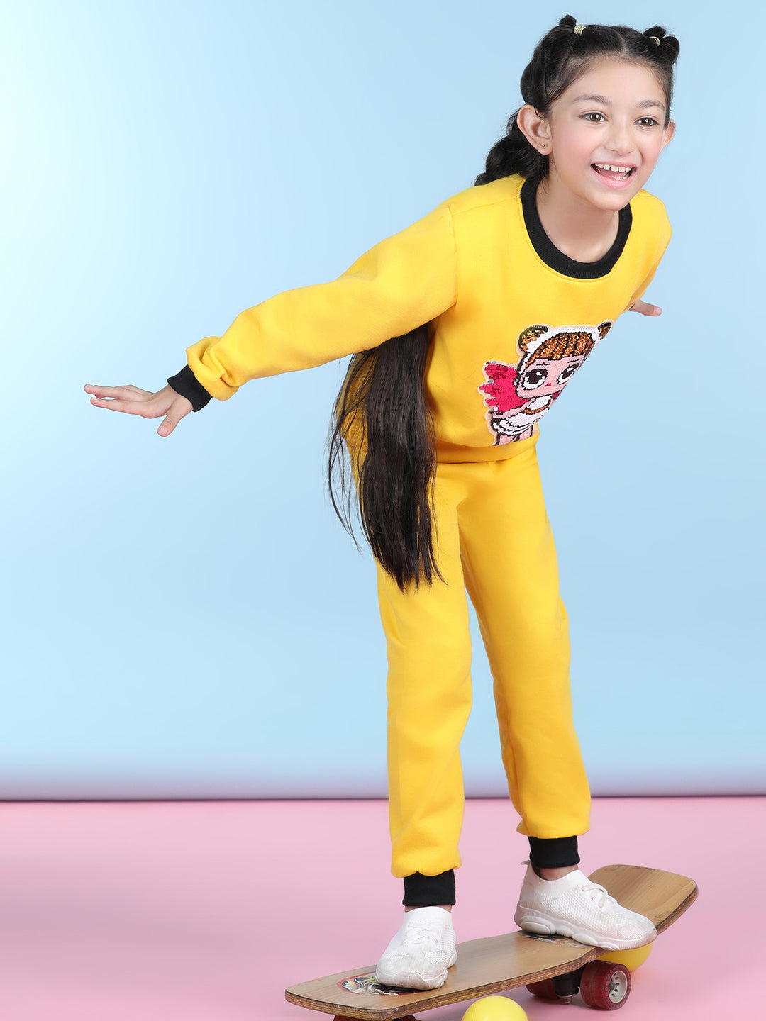 Cutiekins Girls Yellow & Pink Sweatshirt With Trackpant