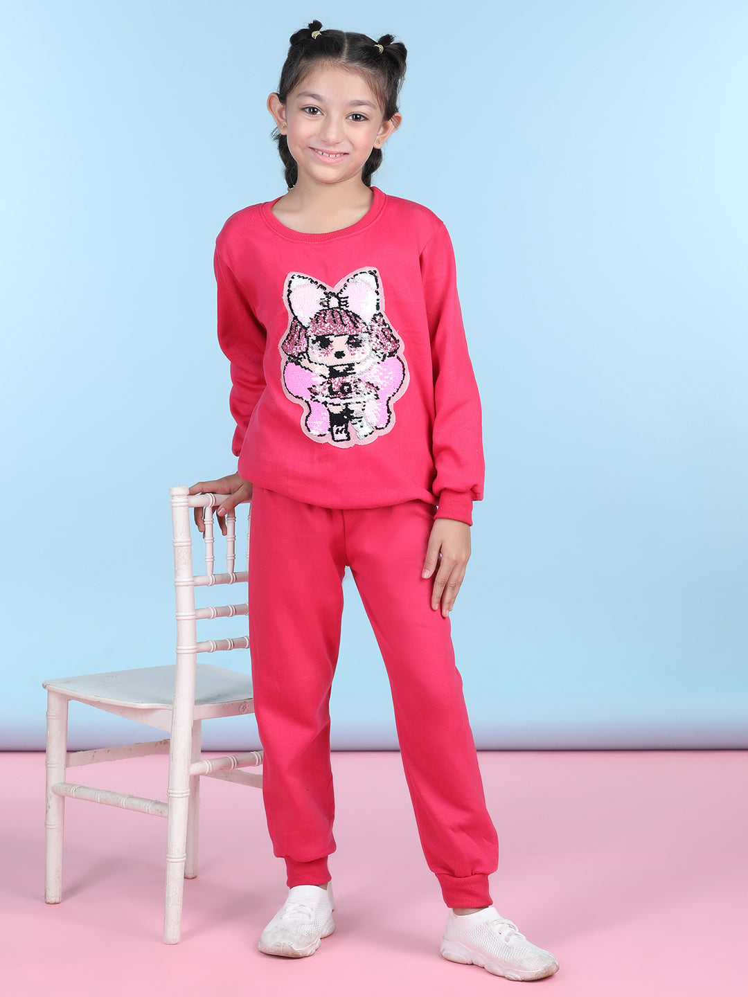 Cutiekins Girls Pink & Brown Sweatshirt With Trackpant
