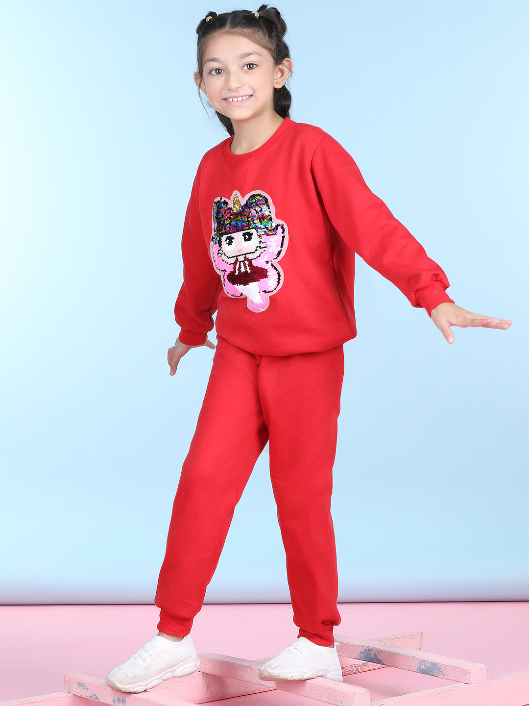 Cutiekins Girls Red & Pink Sweatshirt With Trackpant