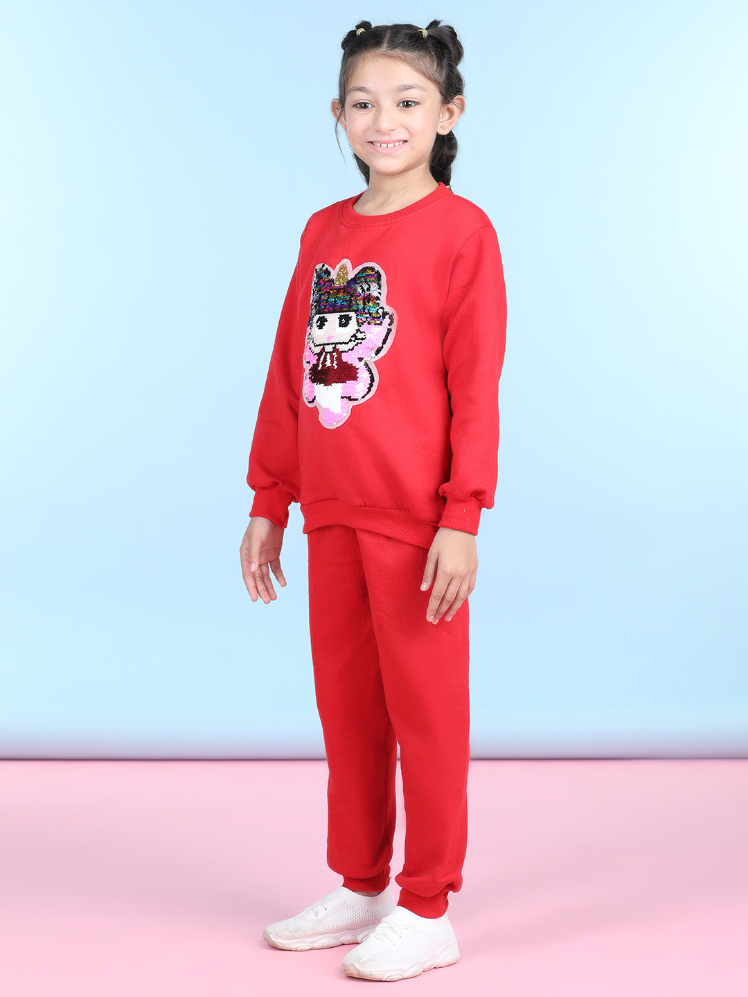 Cutiekins Girls Red & Pink Sweatshirt With Trackpant