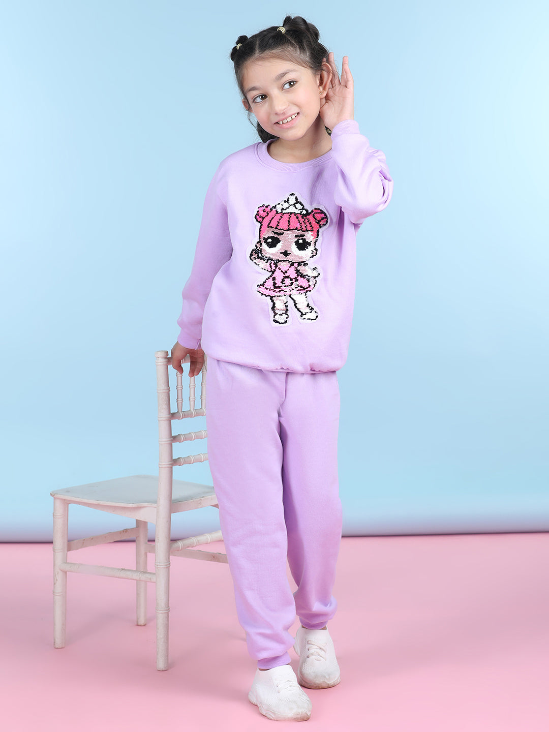 Cutiekins Girls Purple & Pink Sweatshirt With Trackpant