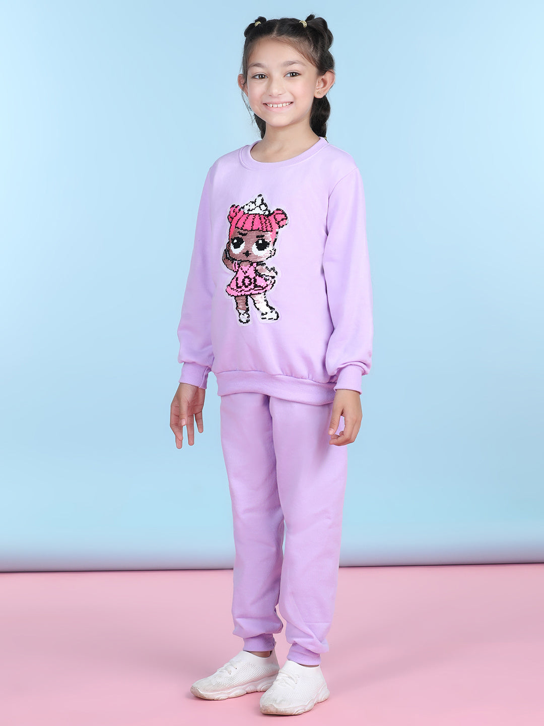 Cutiekins Girls Purple & Pink Sweatshirt With Trackpant