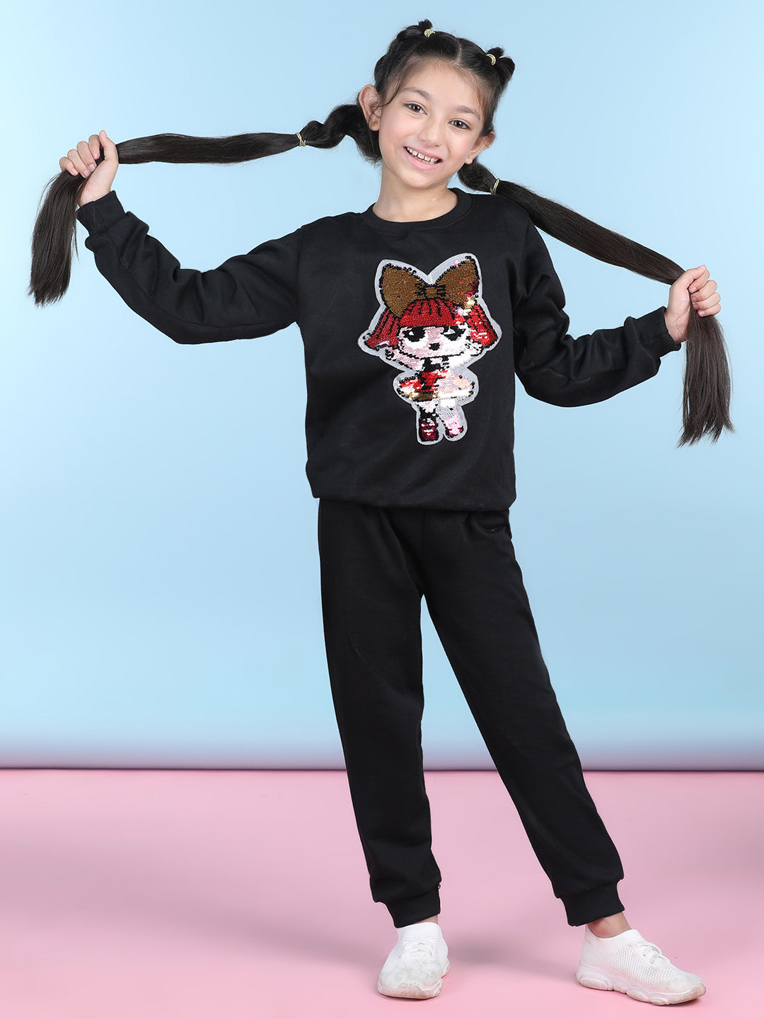 Cutiekins Girls Black & Red Sweatshirt With Trackpant