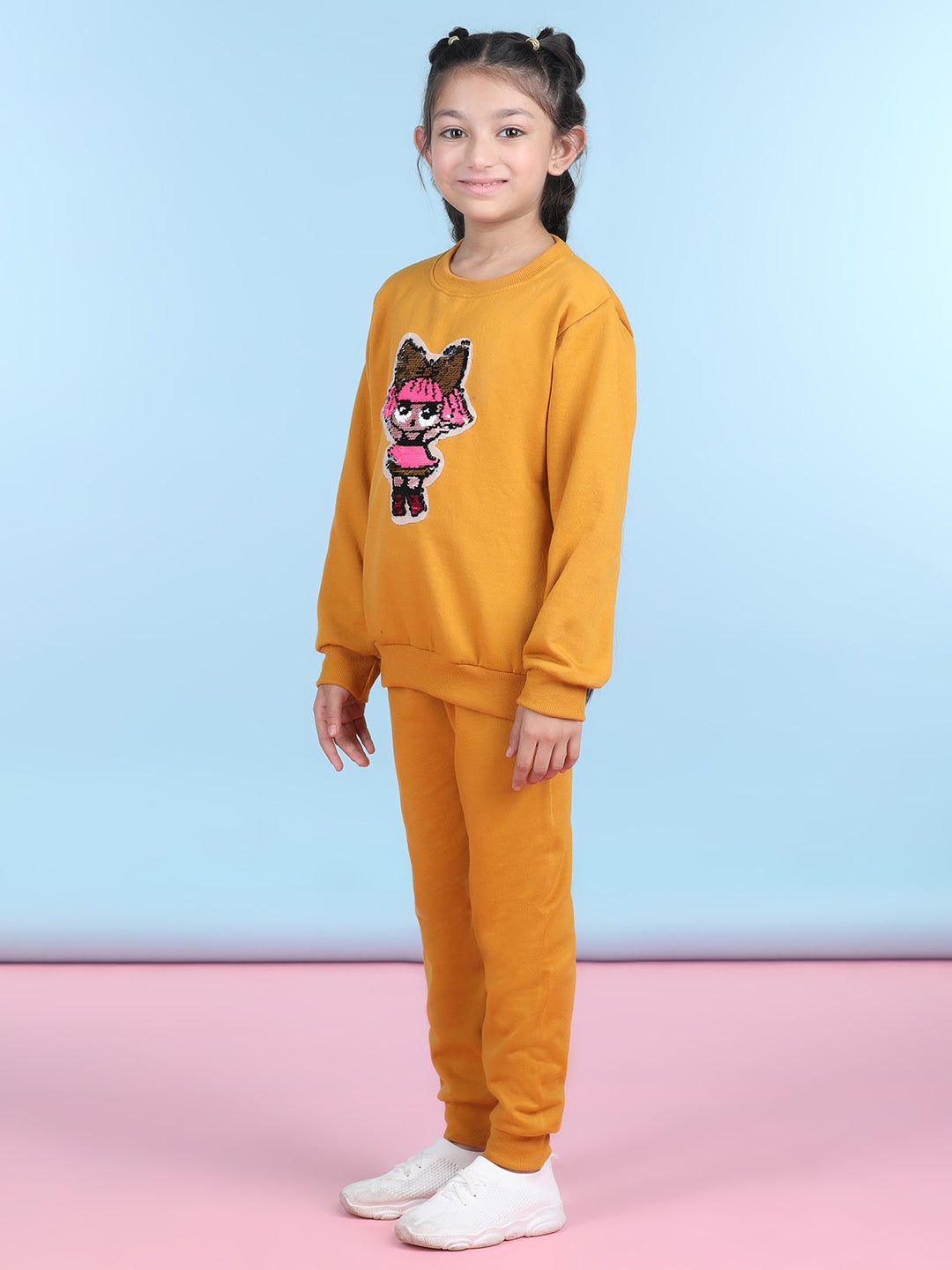 Cutiekins Girls Mustard & Pink Sweatshirt With Trackpant