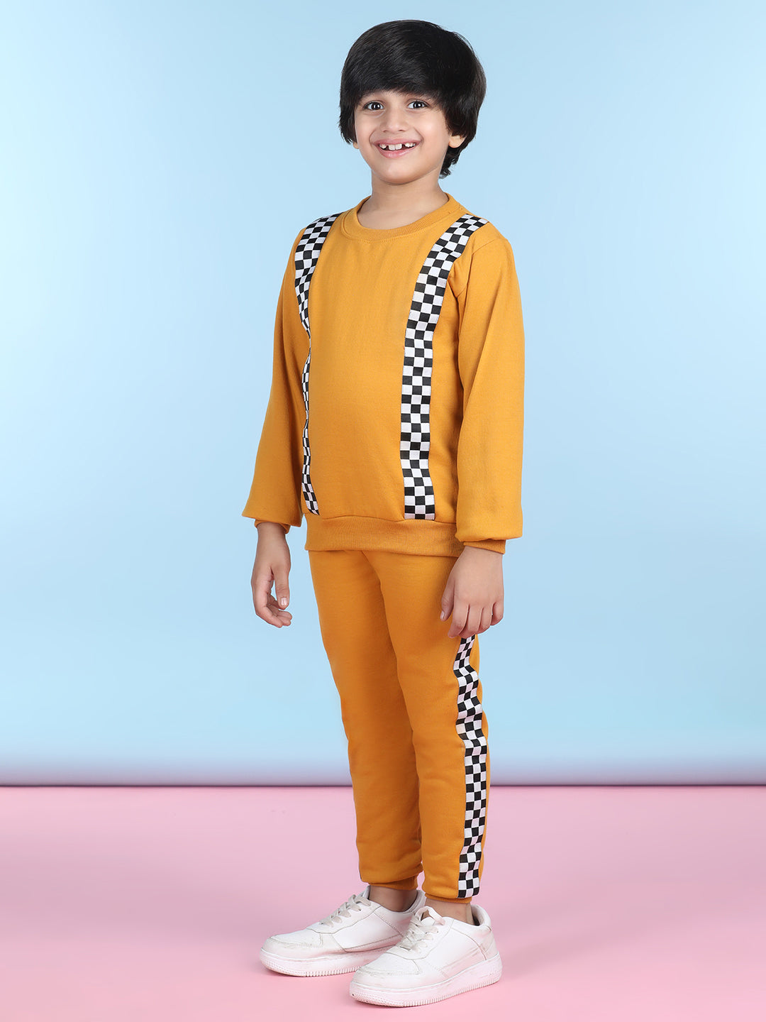 Cutiekins Boys Mustard & White Sweatshirt With Trackpant
