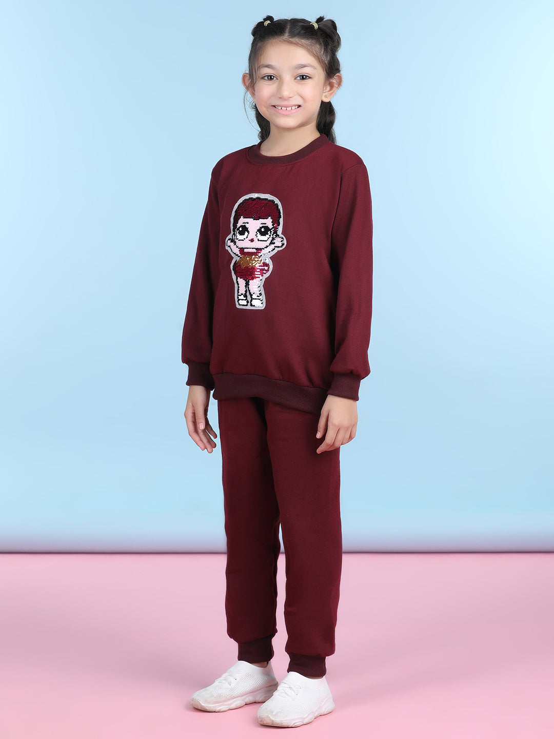 Cutiekins Girls Maroon & Pink Sweatshirt With Trackpant