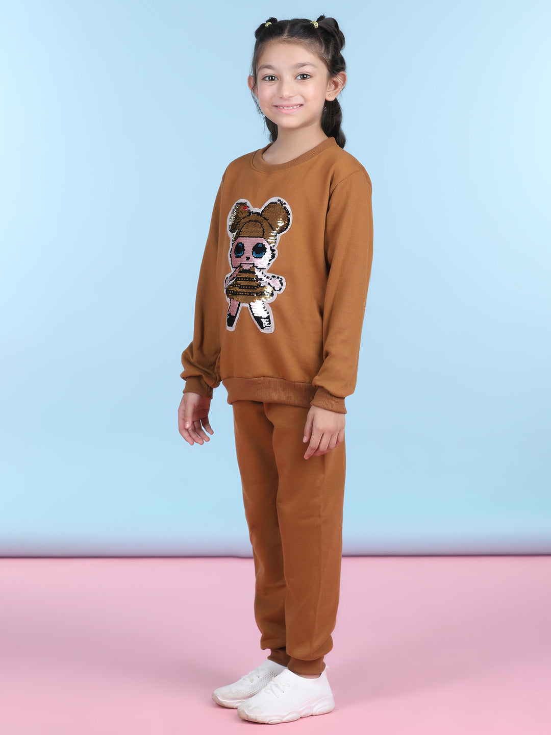 Cutiekins Girls Brown & Off White Sweatshirt With Trackpant