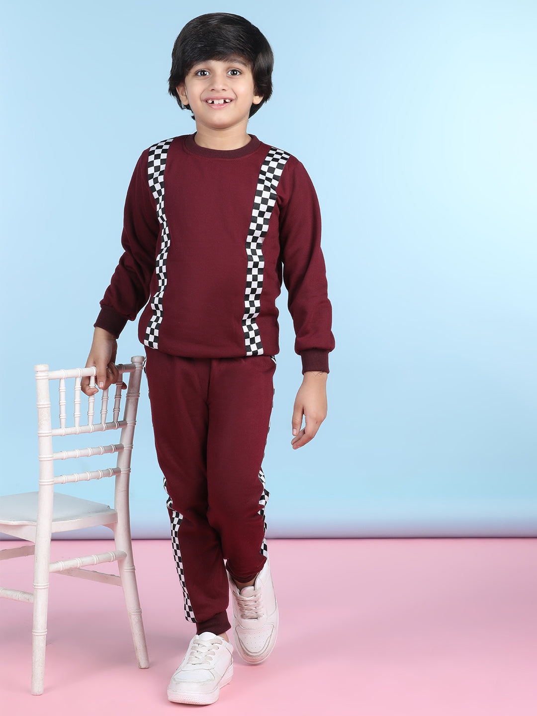 Cutiekins Boys Maroon & White Sweatshirt With Trackpant
