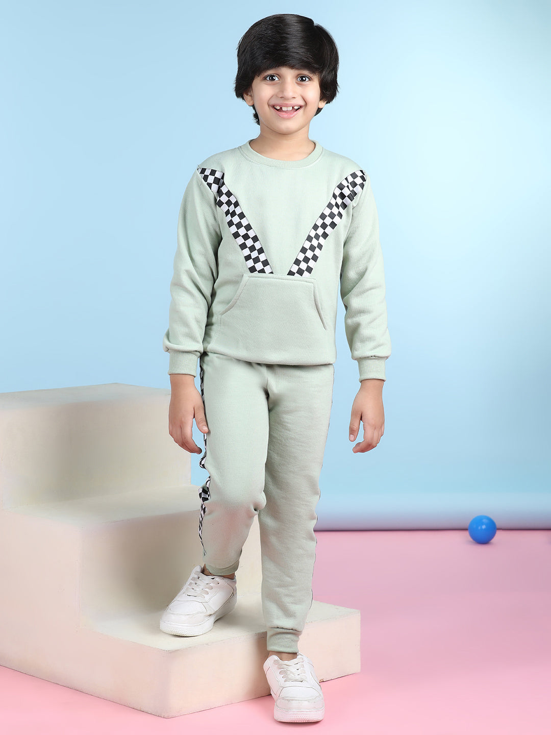 Cutiekins Boys Light Green & White Sweatshirt With Trackpant