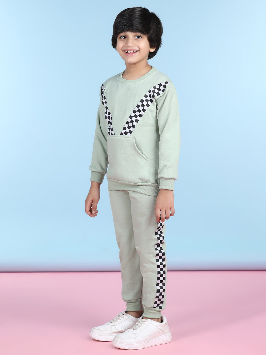 Cutiekins Boys Light Green & White Sweatshirt With Trackpant