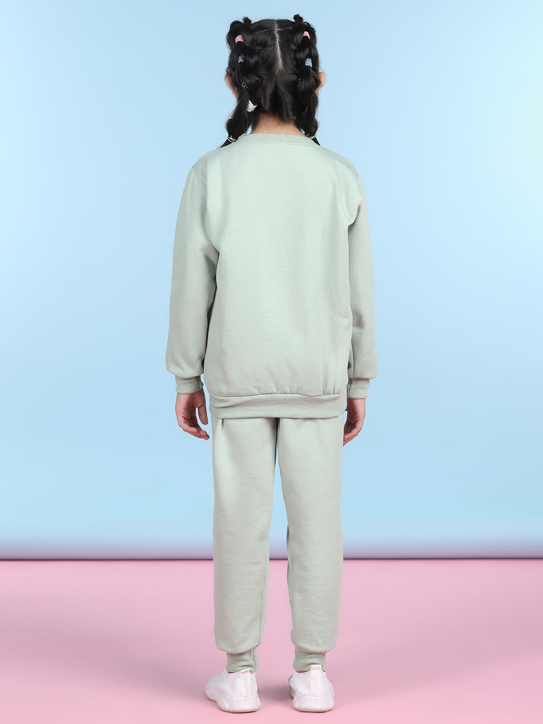 Cutiekins Girls Light Green & Off White Sweatshirt With Trackpant