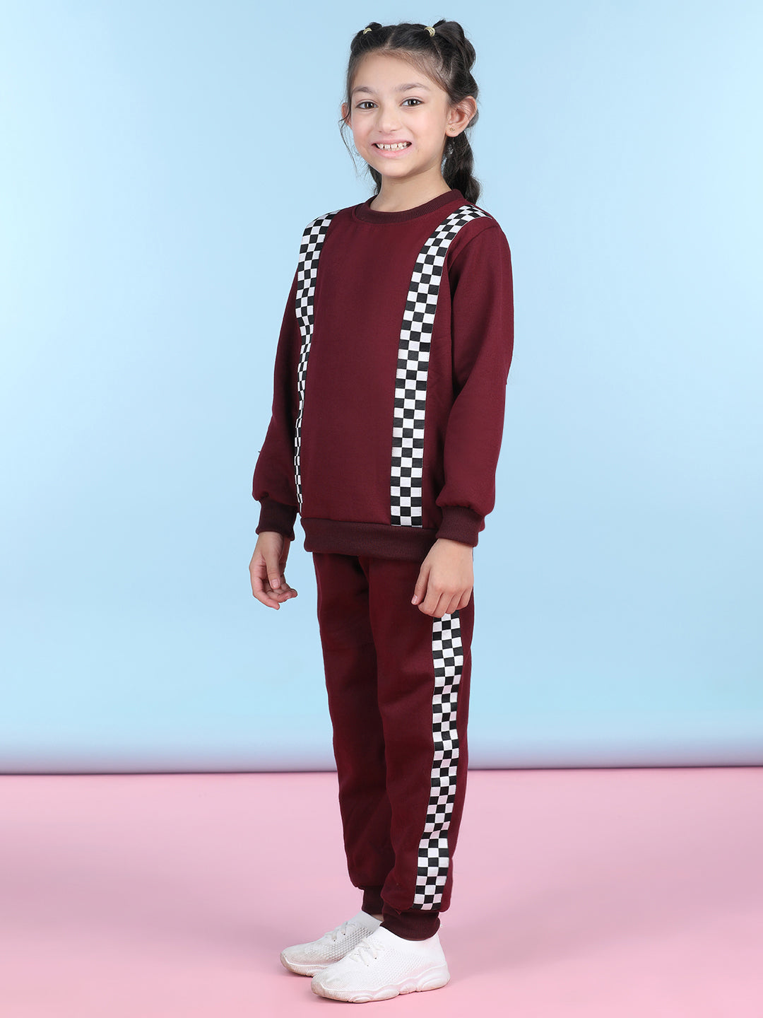 Cutiekins Girls Maroon & White Sweatshirt With Trackpant