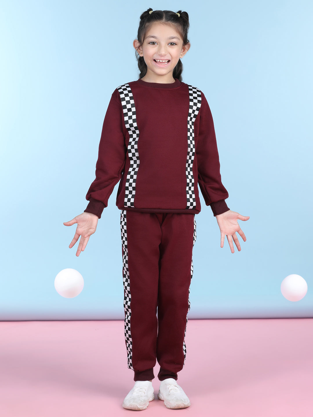 Cutiekins Girls Maroon & White Sweatshirt With Trackpant