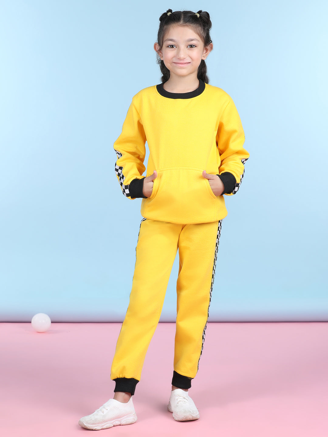 Cutiekins Girls Yellow & White Sweatshirt With Trackpant