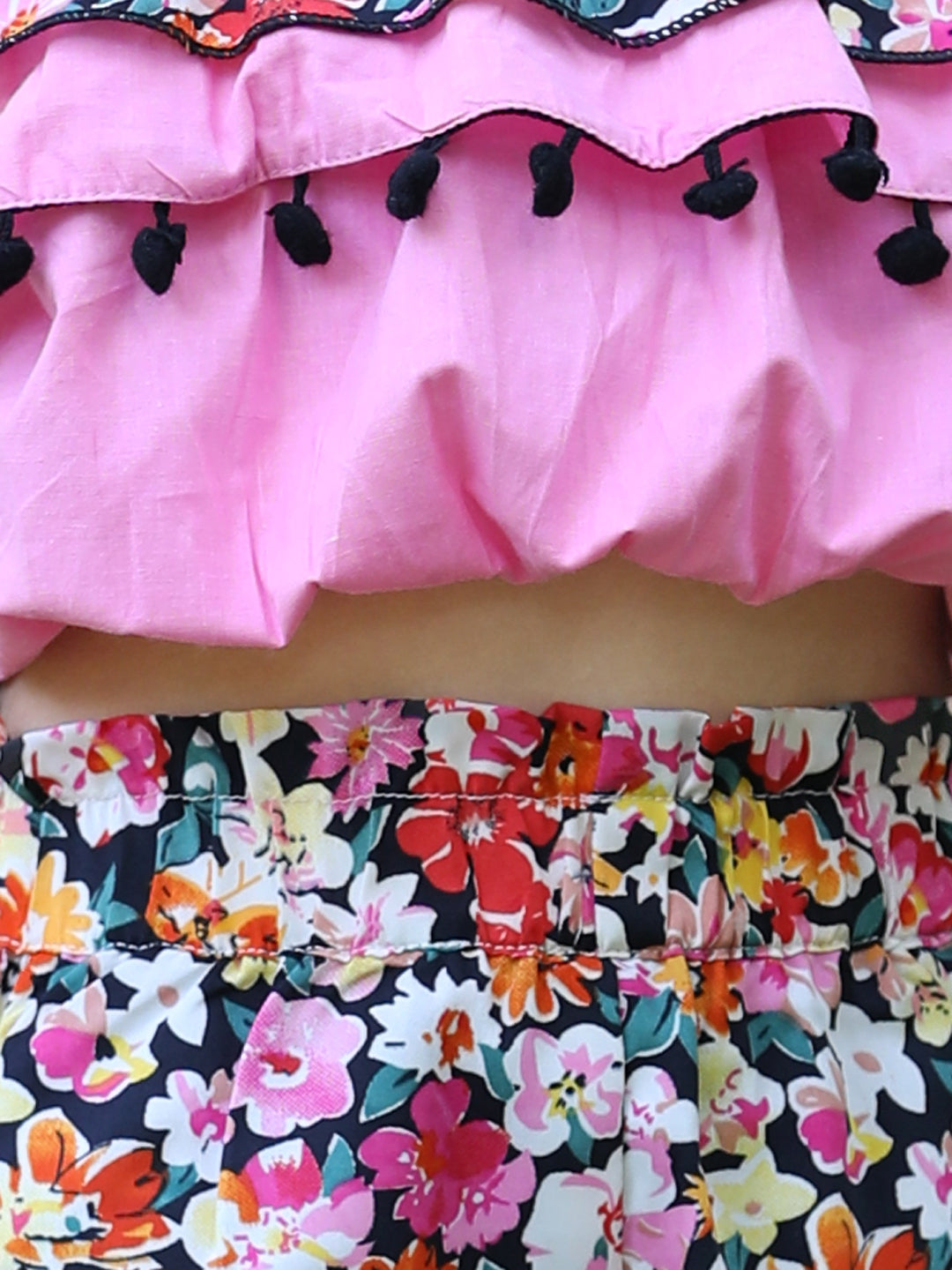 Cutiekins Off-Shoulder Solid Crop Top & Shorts Set -Light Pink & Multi