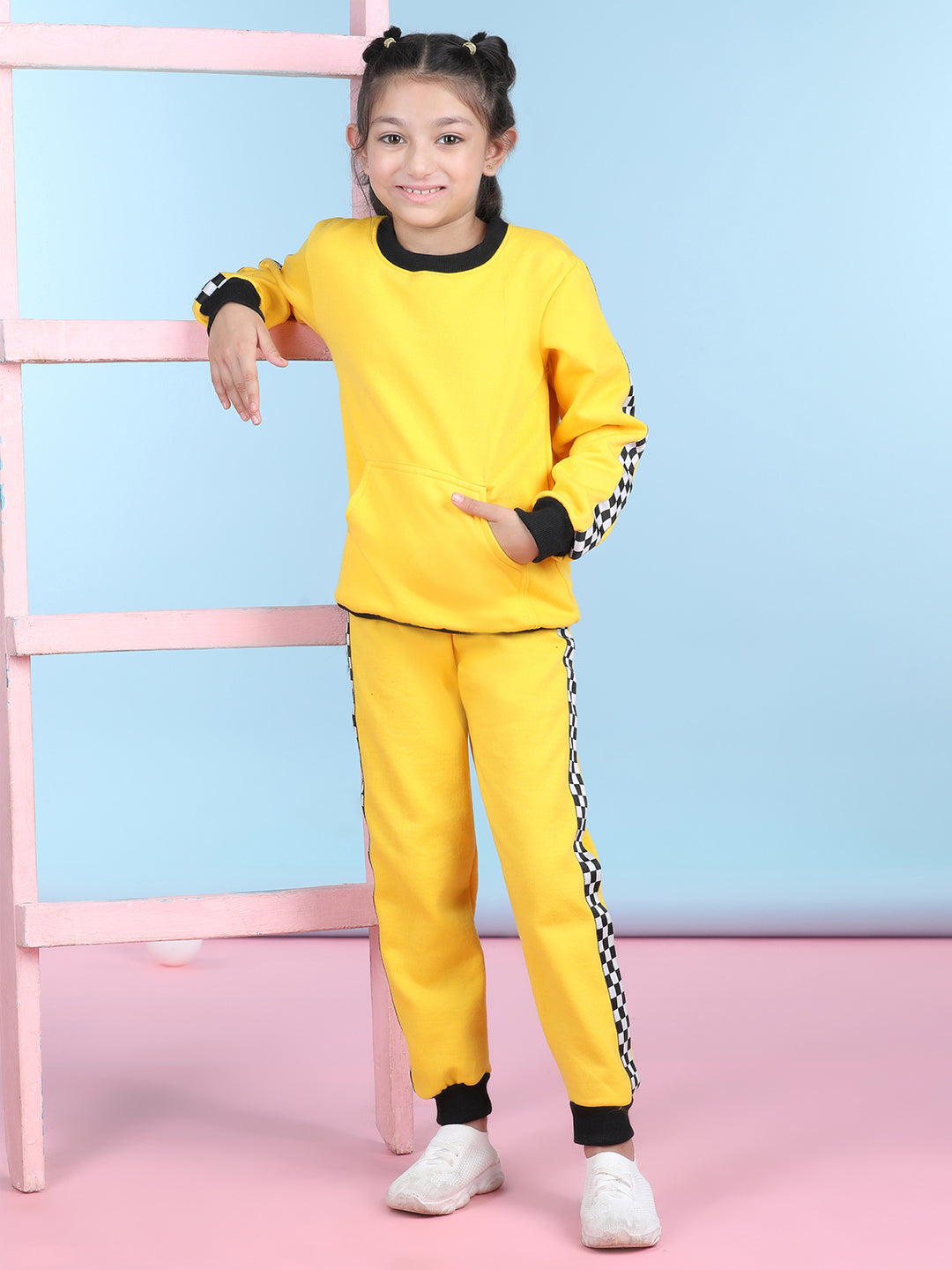 Cutiekins Girls Yellow & White Sweatshirt With Trackpant