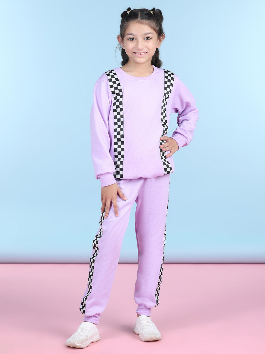Cutiekins Girls Purple & White Sweatshirt With Trackpant