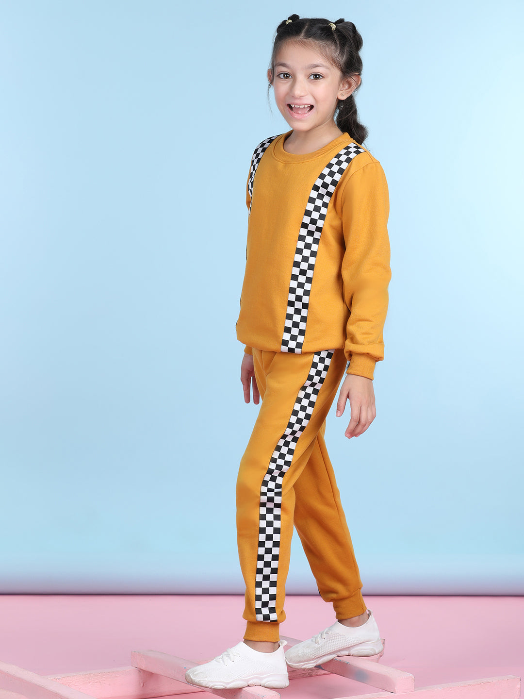 Cutiekins Girls Mustard & White Sweatshirt With Trackpant