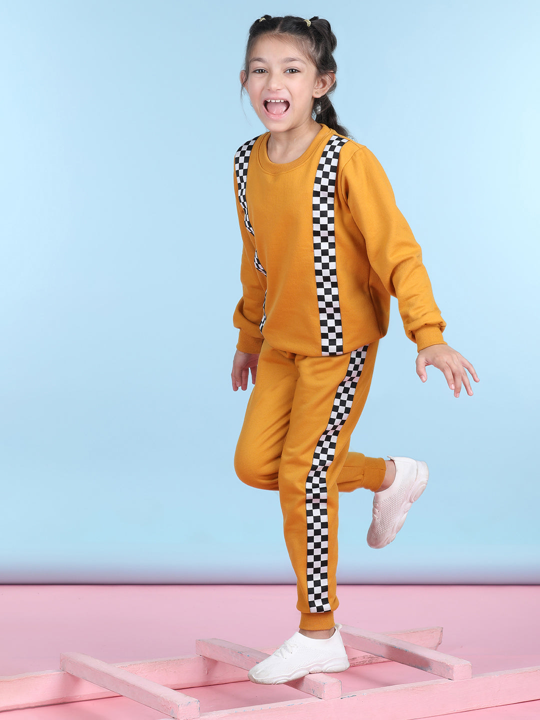 Cutiekins Girls Mustard & White Sweatshirt With Trackpant