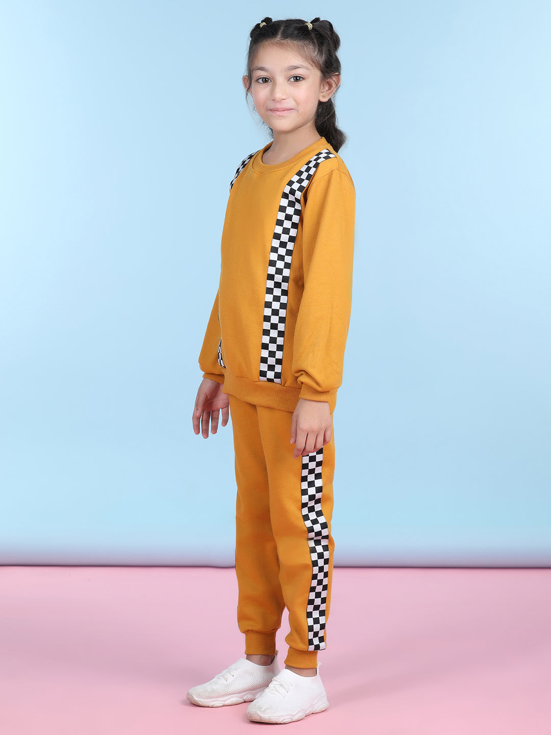 Cutiekins Girls Mustard & White Sweatshirt With Trackpant