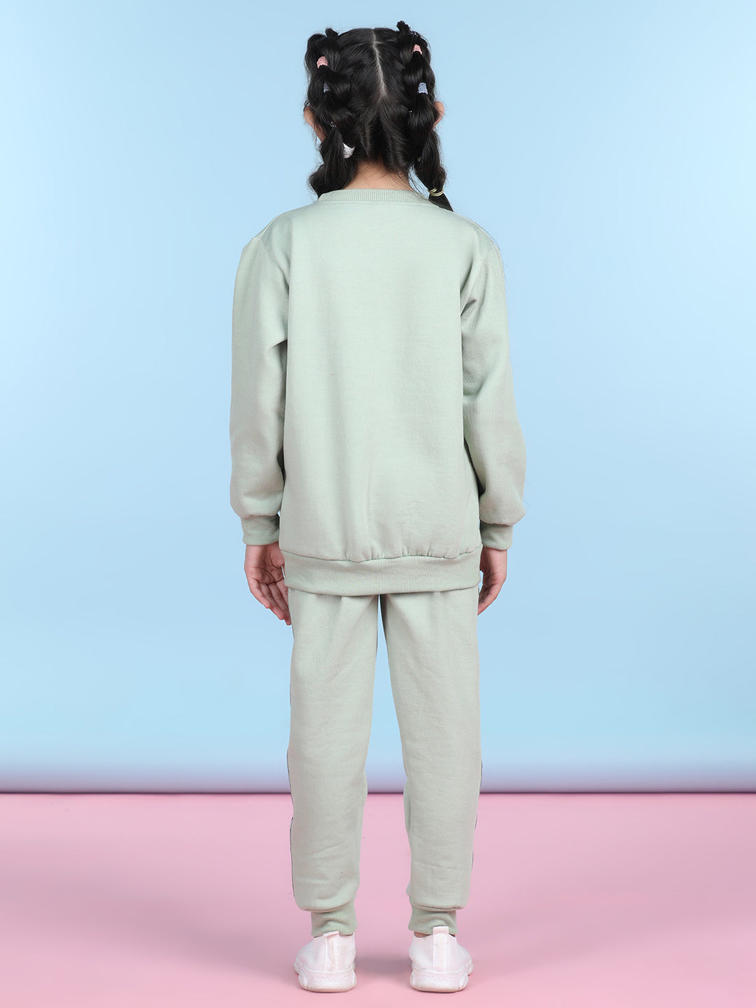 Cutiekins Girls Light Green & White Sweatshirt With Trackpant