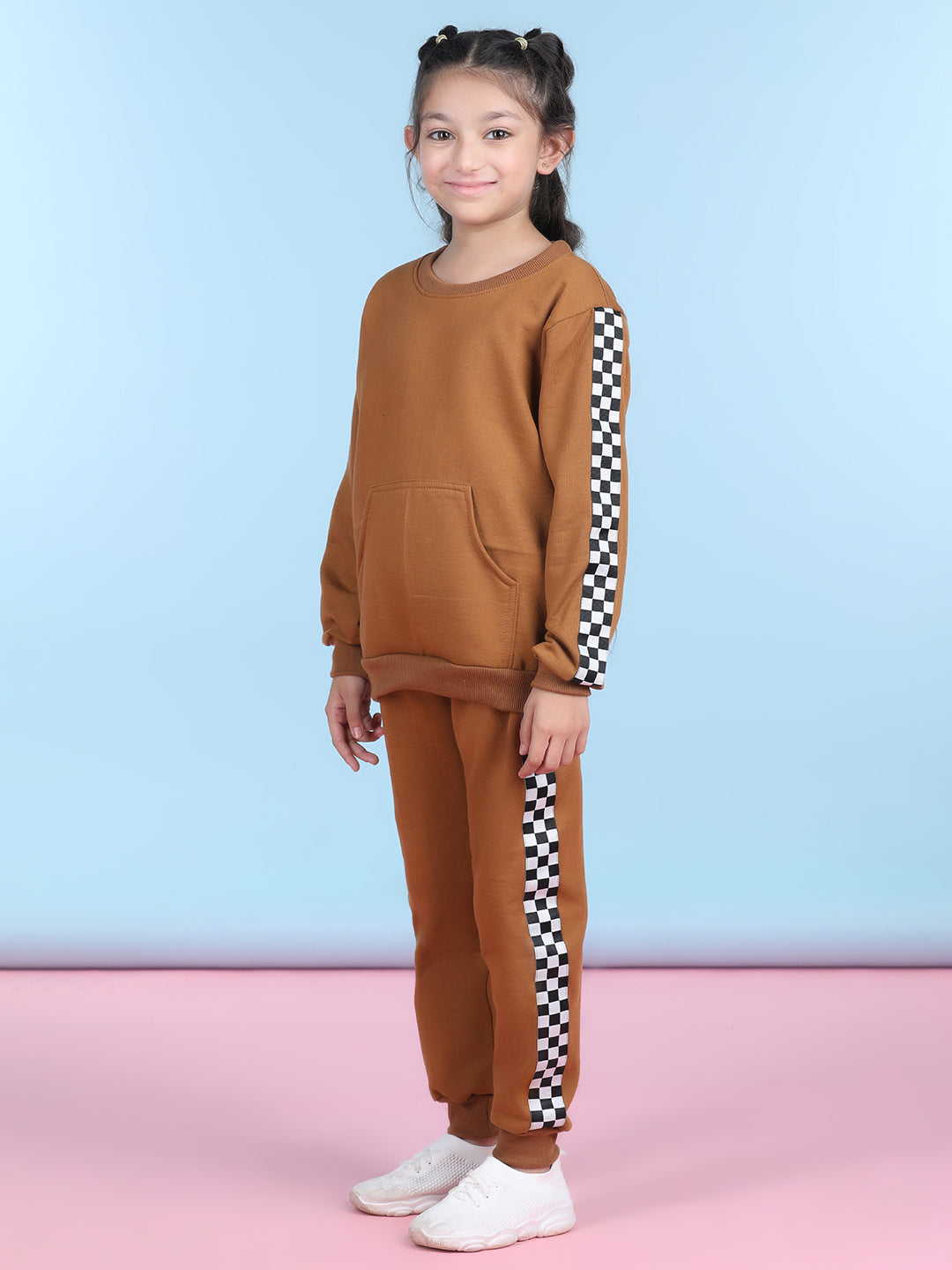 Cutiekins Girls Brown & White Sweatshirt With Trackpant