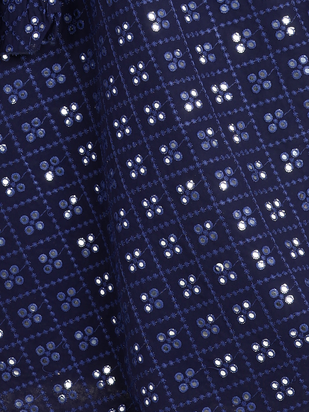 Cutiekins Mirror Work Lehenga Choli & Dupatta Set-Navy Blue & Golden