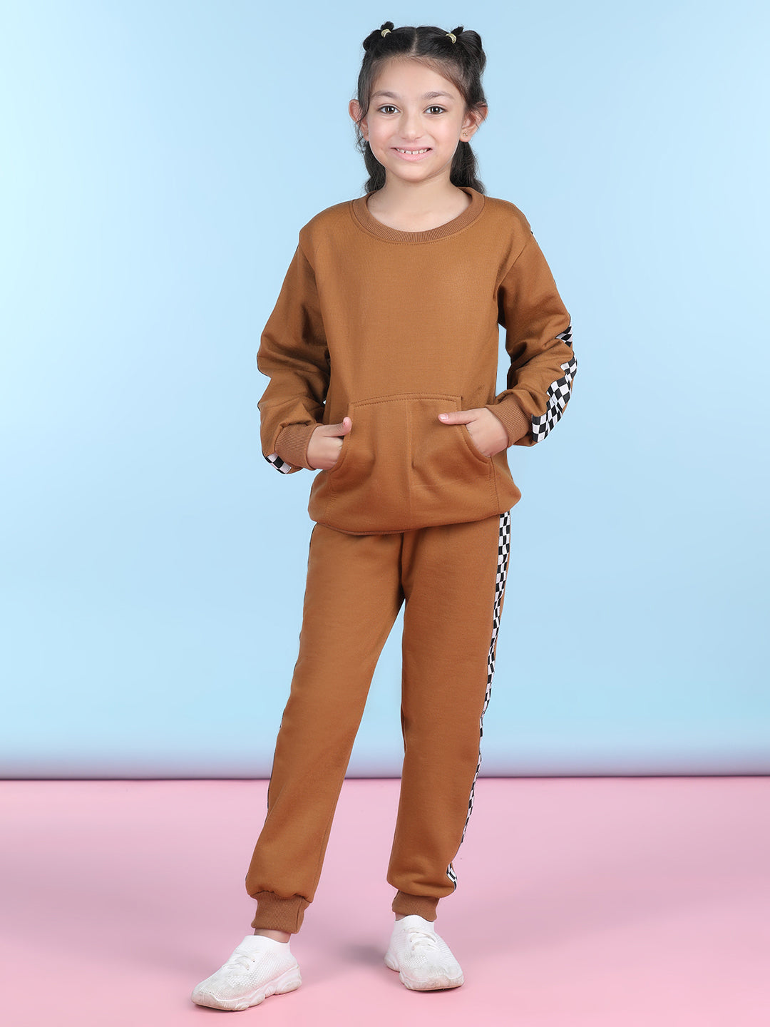 Cutiekins Girls Brown & White Sweatshirt With Trackpant