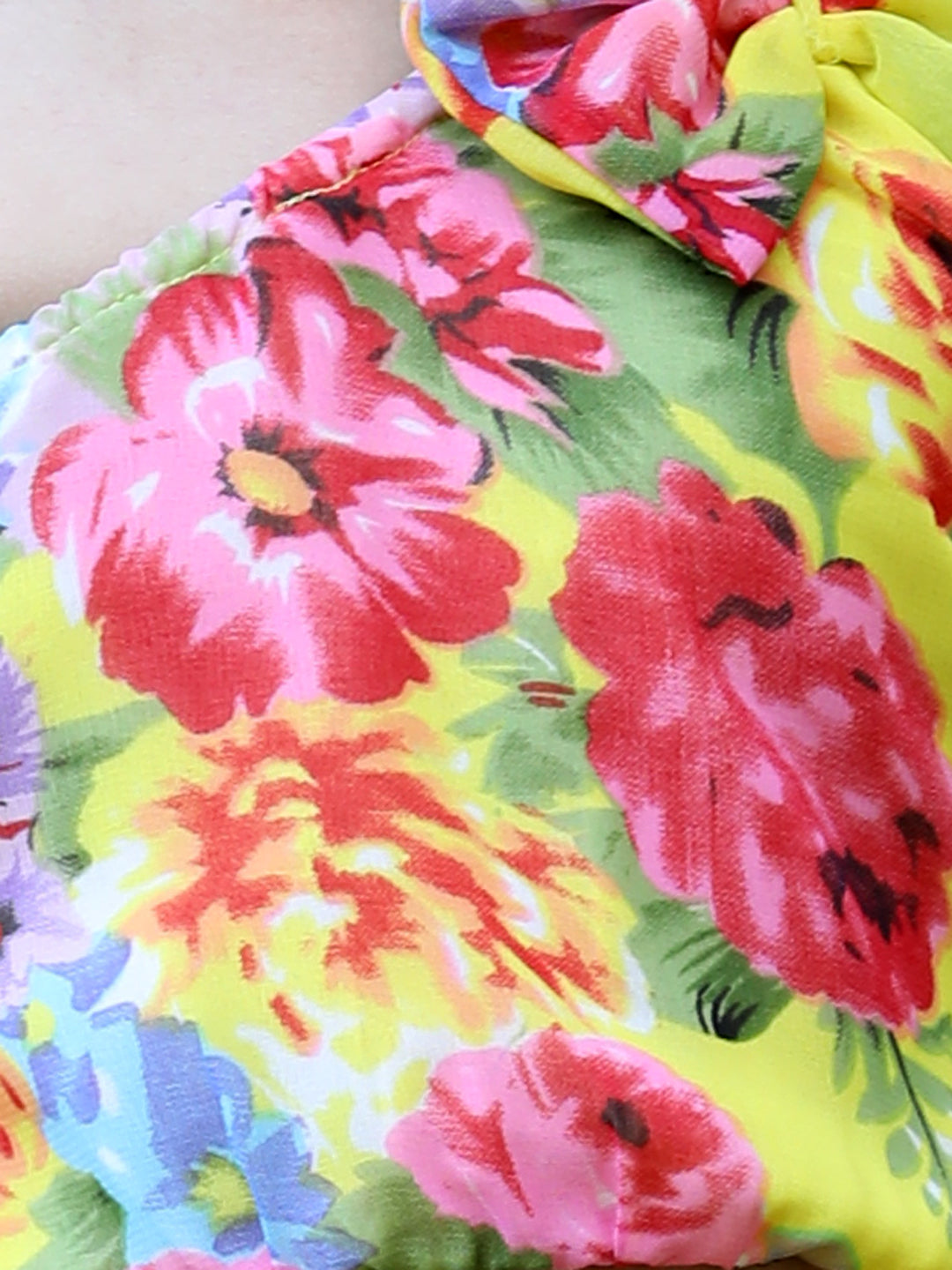 Cutiekins One Shoulder Printed Crop Top-Lemon Yellow & Pink
