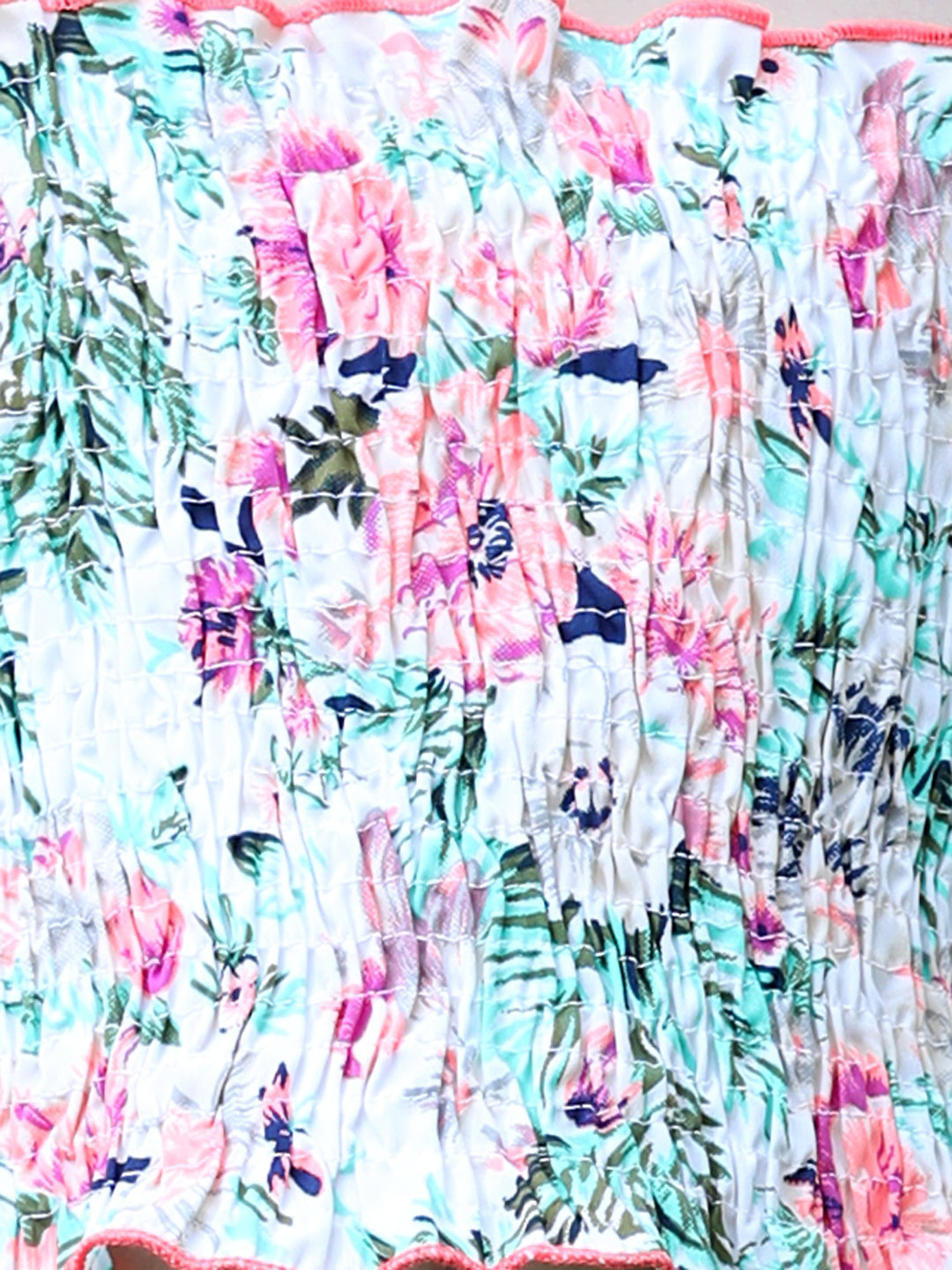 Cutiekins Shoulder Straps Printed Crop Top-Off White & Pink