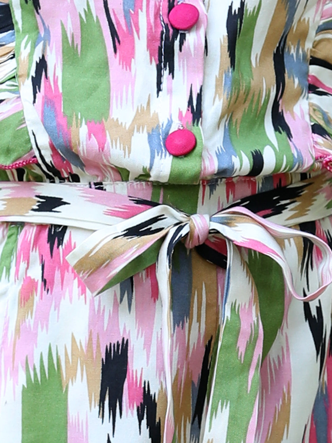 Cutiekins Round Neck Printed Rayon Playsuit -Green & Off White