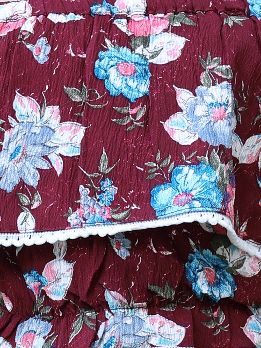 Cutiekins Shoulder Straps Printed Crop Top-Maroon & White