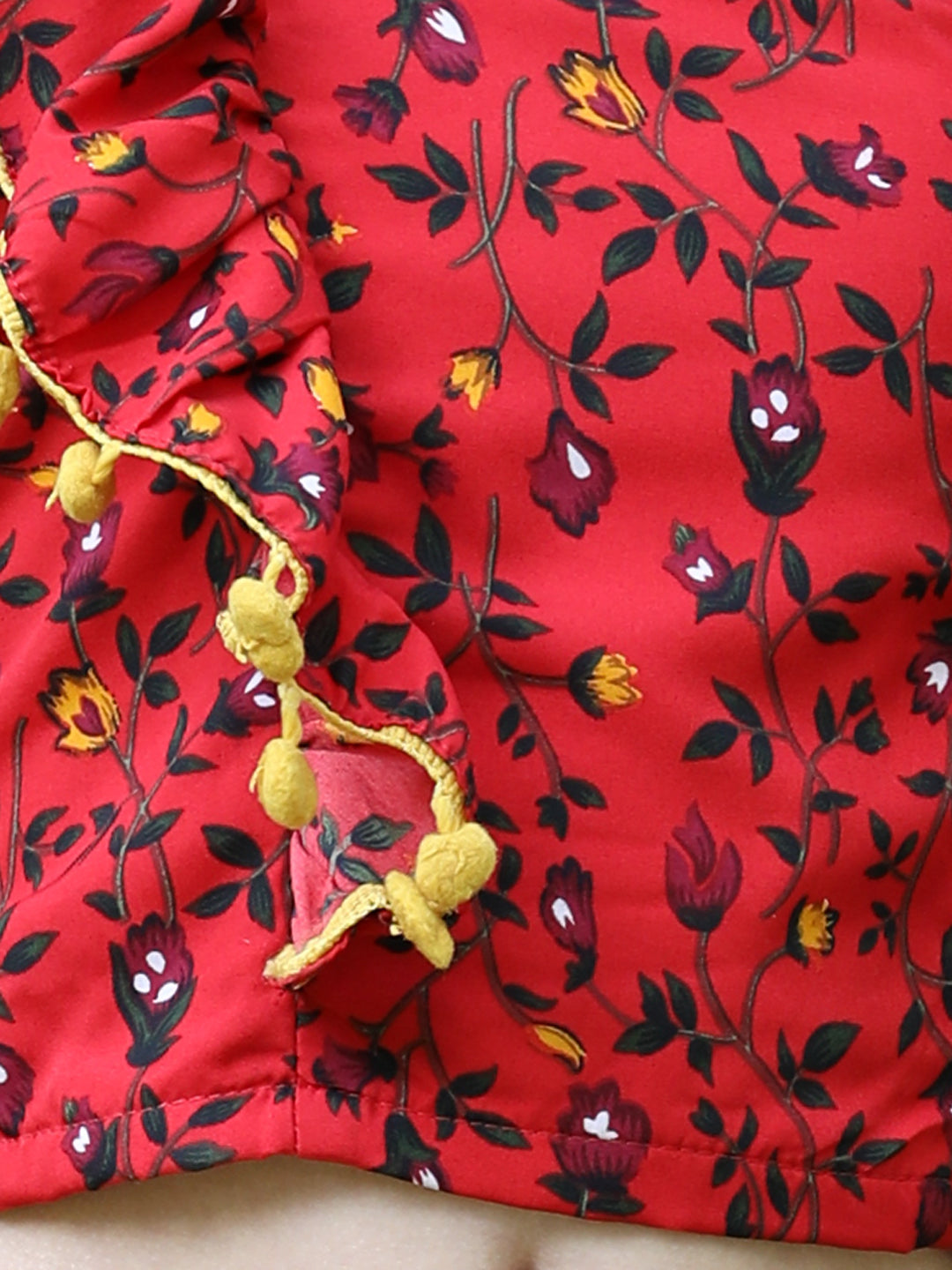 Cutiekins Square Neck Printed Crop Top-Red & Yellow