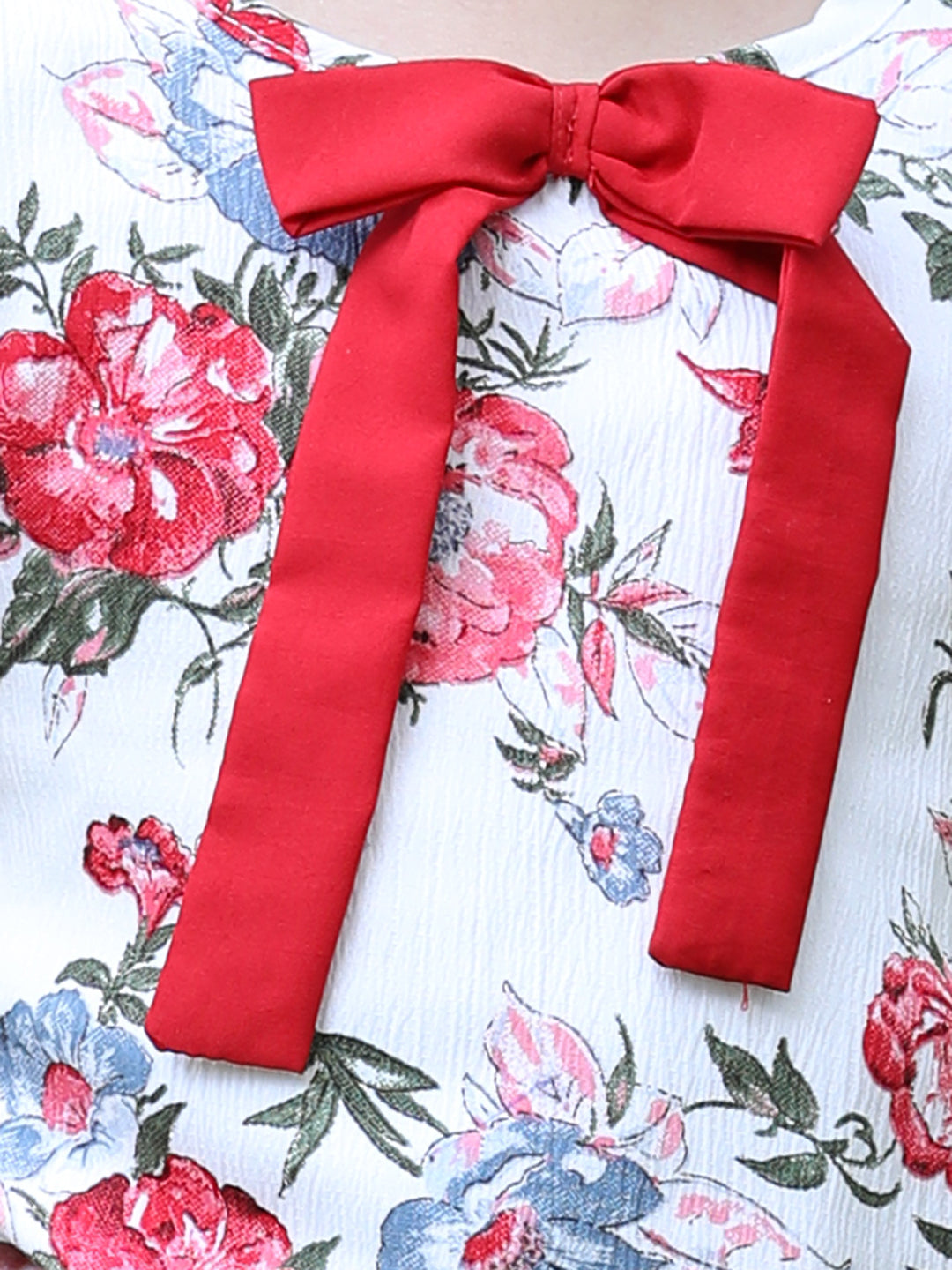 Cutiekins Round Neck Printed Regular Top-White & Red