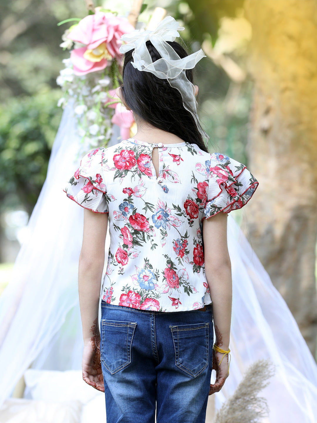 Cutiekins Round Neck Printed Regular Top-White & Red