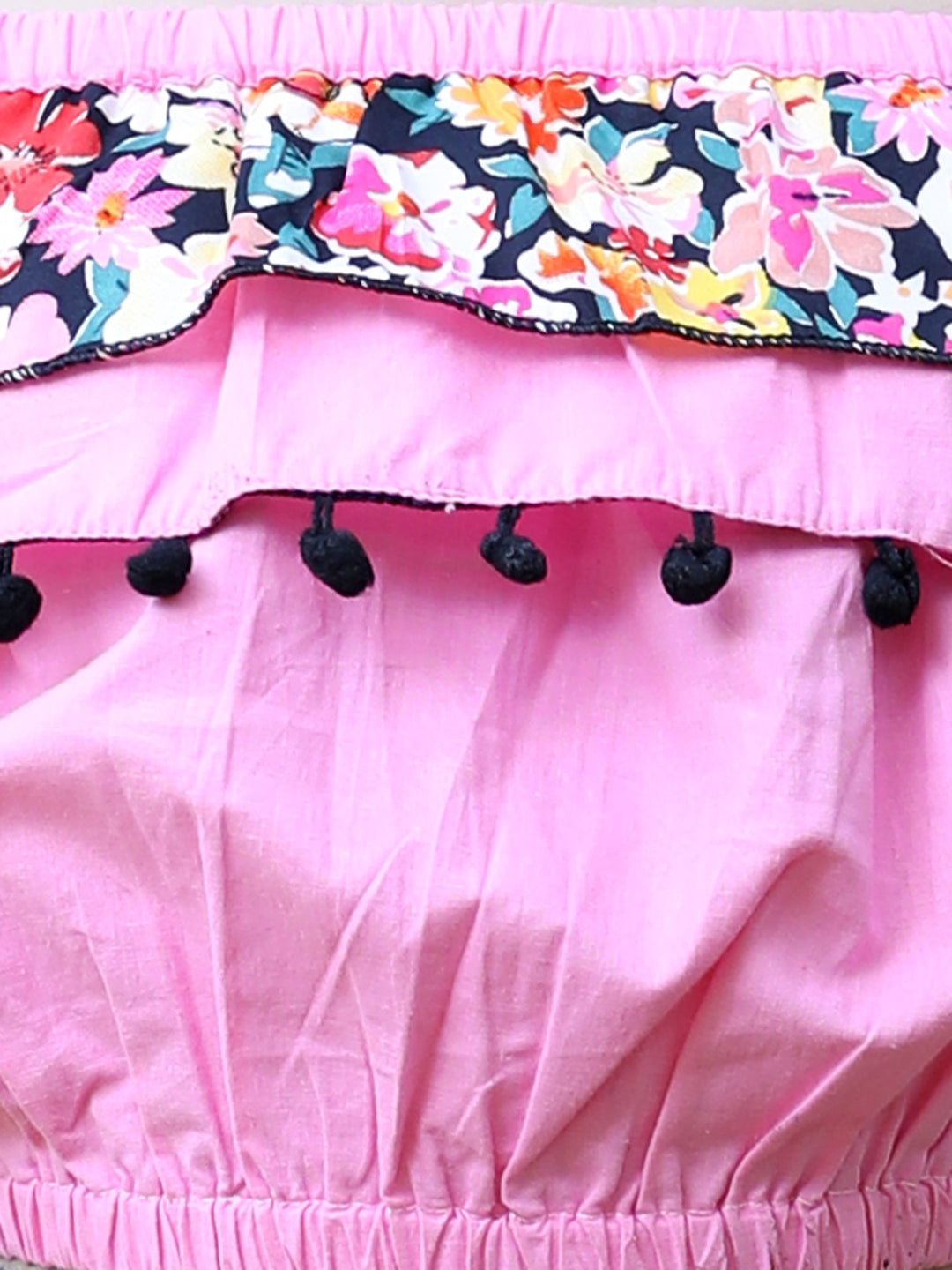 Cutiekins Off-Shoulder Solid Crop Top-Light Pink & Black