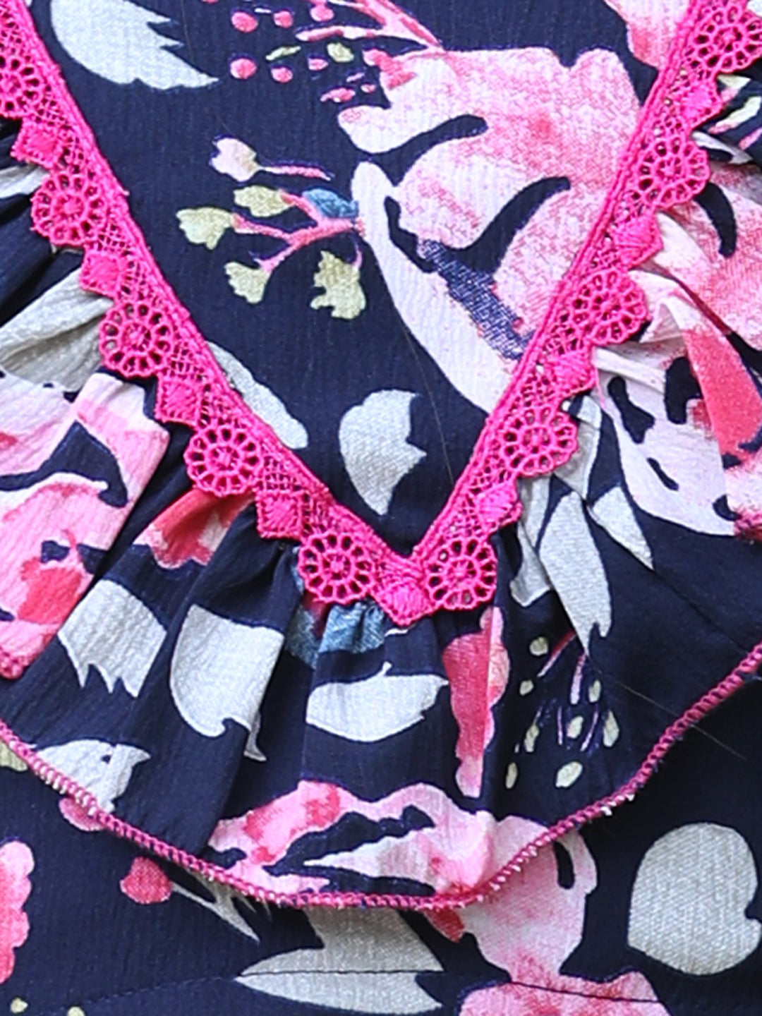 Cutiekins Square Neck Printed Crop Top-Navy Blue & Pink