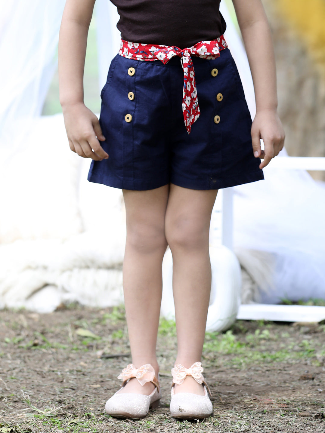 Cutiekins Solid Cotton Regular Shorts-Navy Blue & Red
