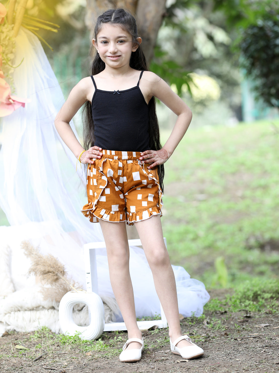 Cutiekins Printed Polyester Regular Shorts-Brown & White