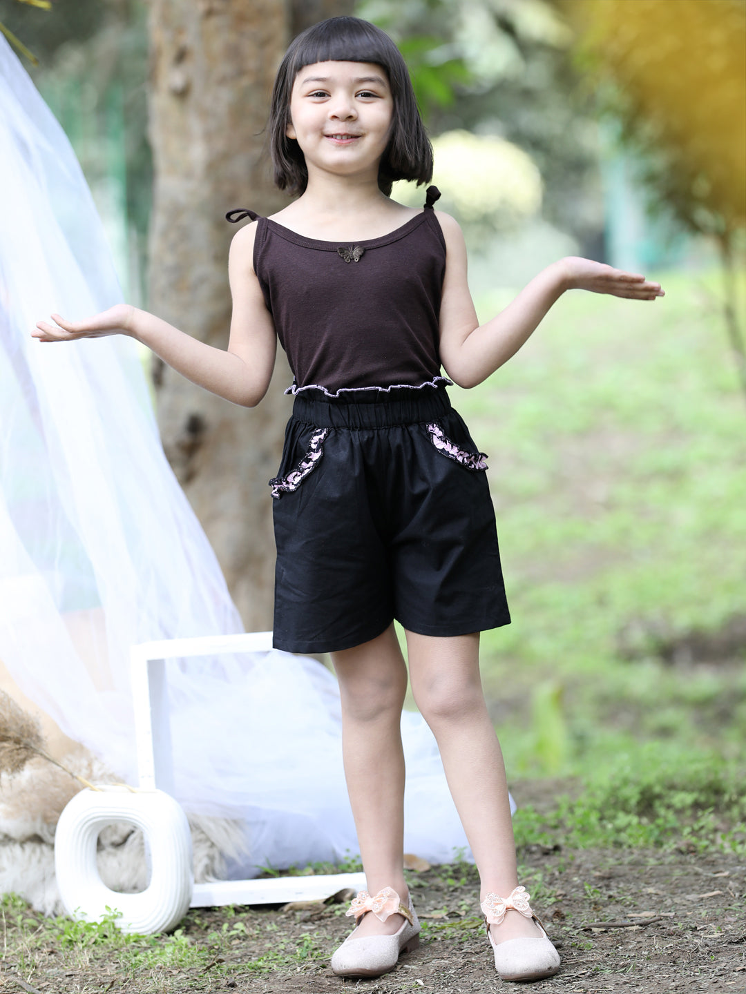 Cutiekins Solid Cotton Regular Shorts-Black & Pink