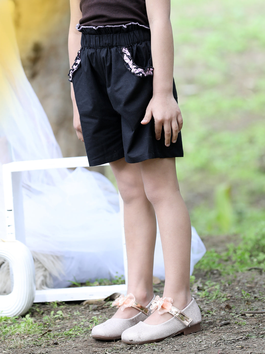 Cutiekins Solid Cotton Regular Shorts-Black & Pink