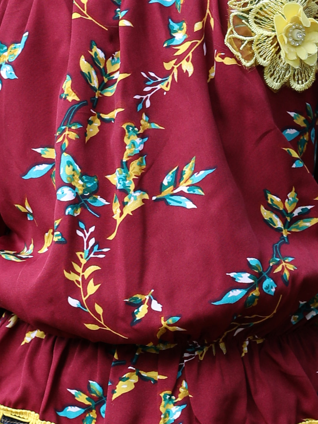 Cutiekins Off-Shoulder Printed Crop Top- Maroon & Yellow