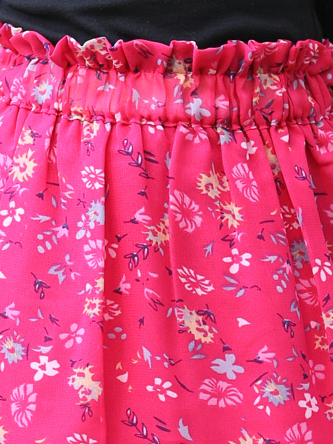 Cutiekins Floral Print Flared Skirts-Pink & White
