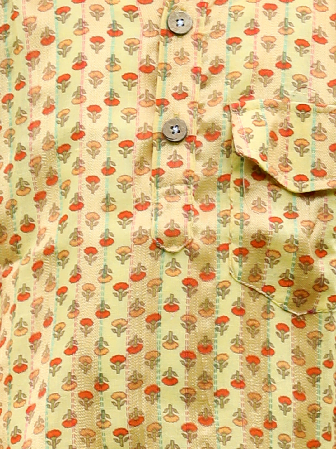 Cutiekins Printed Kurta and Pajama Set-Mustard & Off White